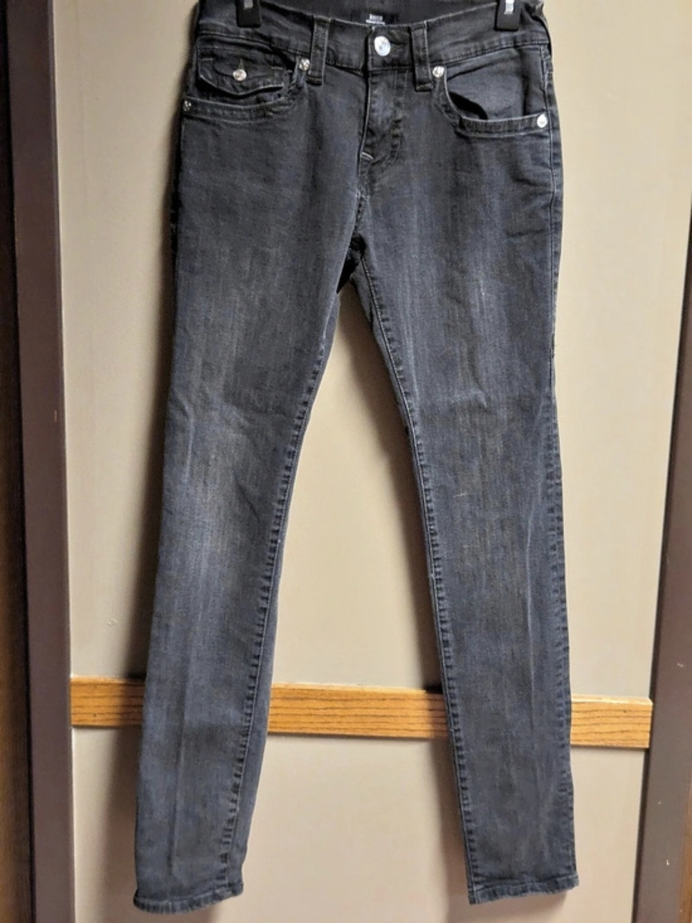 True Religion Rocco Relaxed Skinny Jeans Men's 29 Black Wash Flap Pockets